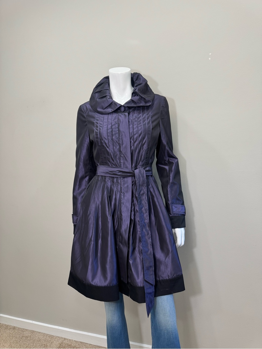 CC COUTURE Purple Satin Fit & Flare Belted Trench Coat Statement Size M